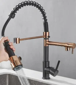 Mitigeur Cuisine Masterchef, Noir & Or Rose, Douchette, Ressort