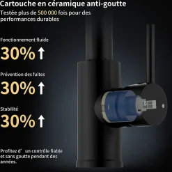 Mitigeur cuisine Noir avec douchette Robinet de Cuisine à Ressort Robinetterie de cuisine Rotation