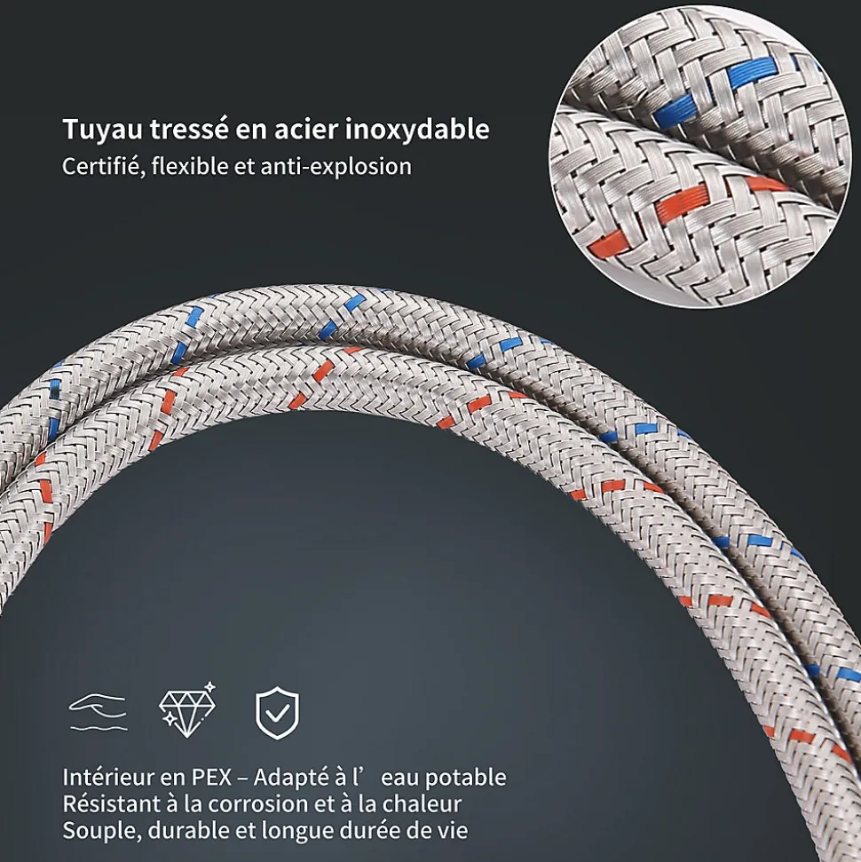 Mitigeur cuisine Noir avec douchette Robinet de Cuisine à Ressort Robinetterie de cuisine Rotation