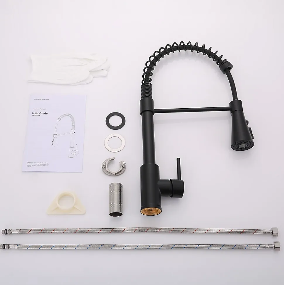 Mitigeur cuisine Noir avec douchette Robinet de Cuisine à Ressort Robinetterie de cuisine Rotation