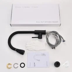 Mitigeur Cuisine Noir avec Douchette Extractible Rotatif à 360 degrés en Acier Inoxydable Robinet Cuisine Evier 2 Fonctions