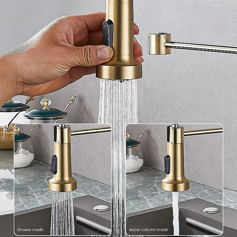 Mitigeur Cuisine Pro Stak, Or Brossé, Douchette Extractible, Ressort