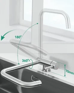 Mitigeur cuisine rabattable, robinet cuisine rabattable avec 2 Jets, robinetterie pliable devant fenêtre