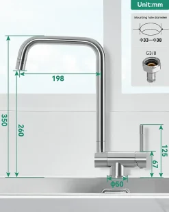 Mitigeur cuisine rabattable, robinet cuisine rabattable avec 2 Jets, robinetterie pliable devant fenêtre