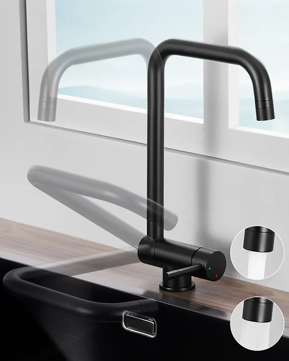 Mitigeur cuisine rabattable noir, CECIPA MAX robinet cuisine rabattable avec 2 Jets, robinetterie pliable devant fenêtre