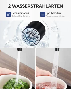 Mitigeur cuisine rabattable noir, CECIPA MAX robinet cuisine rabattable avec 2 Jets, robinetterie pliable devant fenêtre