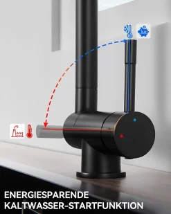 Mitigeur cuisine rabattable noir, CECIPA MAX robinet cuisine rabattable avec 2 Jets, robinetterie pliable devant fenêtre