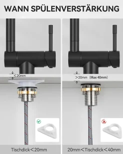 Mitigeur cuisine rabattable noir, CECIPA MAX robinet cuisine rabattable avec 2 Jets, robinetterie pliable devant fenêtre