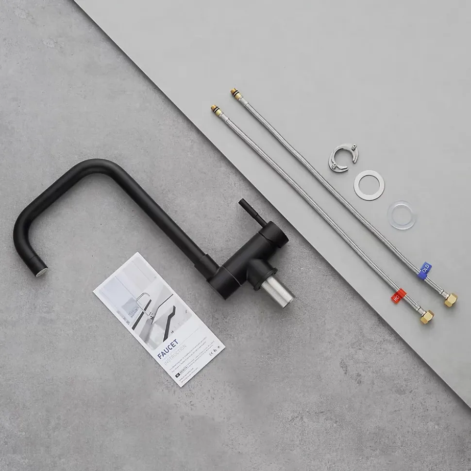 Mitigeur cuisine rabattable noir, CECIPA MAX robinet cuisine rabattable avec 2 Jets, robinetterie pliable devant fenêtre