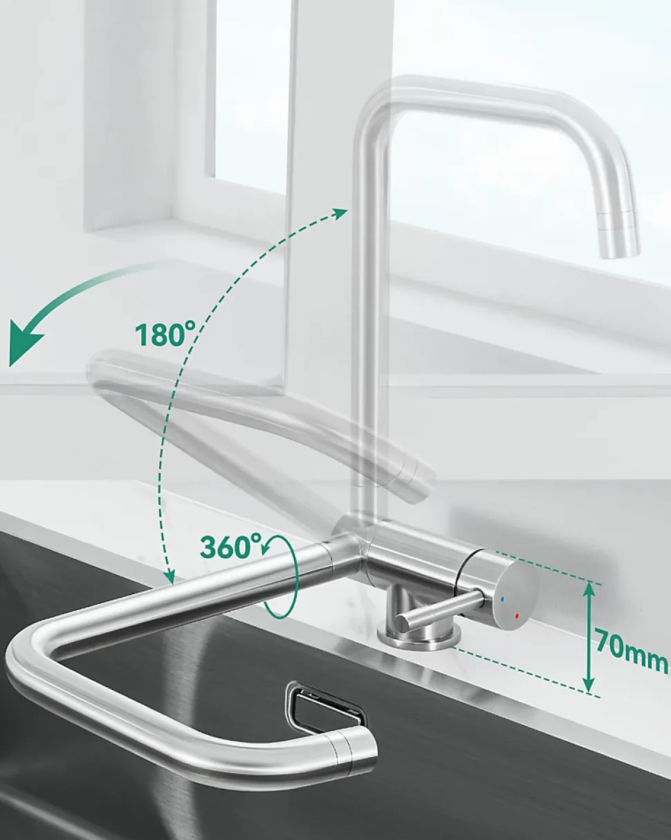 Mitigeur cuisine rabattable noir, CECIPA MAX robinet cuisine rabattable avec 2 Jets, robinetterie pliable devant fenêtre