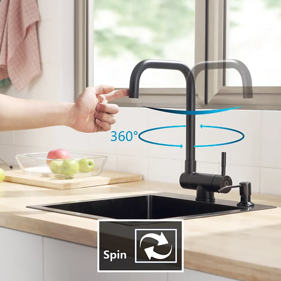 Mitigeur cuisine rabattable noir, robinet cuisine rabattable avec 2 Jets, robinetterie pliable devant fenêtre