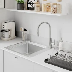 Mitigeur de cuisine avec douchette effet inox brossé GoodHome Zanthe