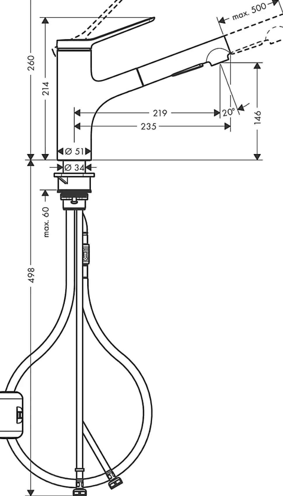 Mitigeur de cuisine avec douchette noir mat Hansgrohe Zesis M33 H. 219mm