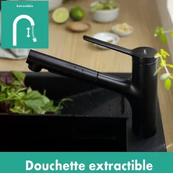 Mitigeur de cuisine avec douchette noir mat Hansgrohe Zesis M33 H. 219mm