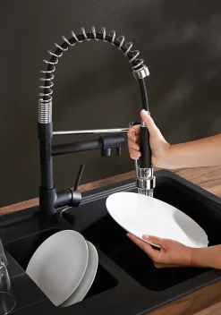 Mitigeur de cuisine avec douchette noir et chrome H.48 cm, Cooke & Lewis Bilbrough