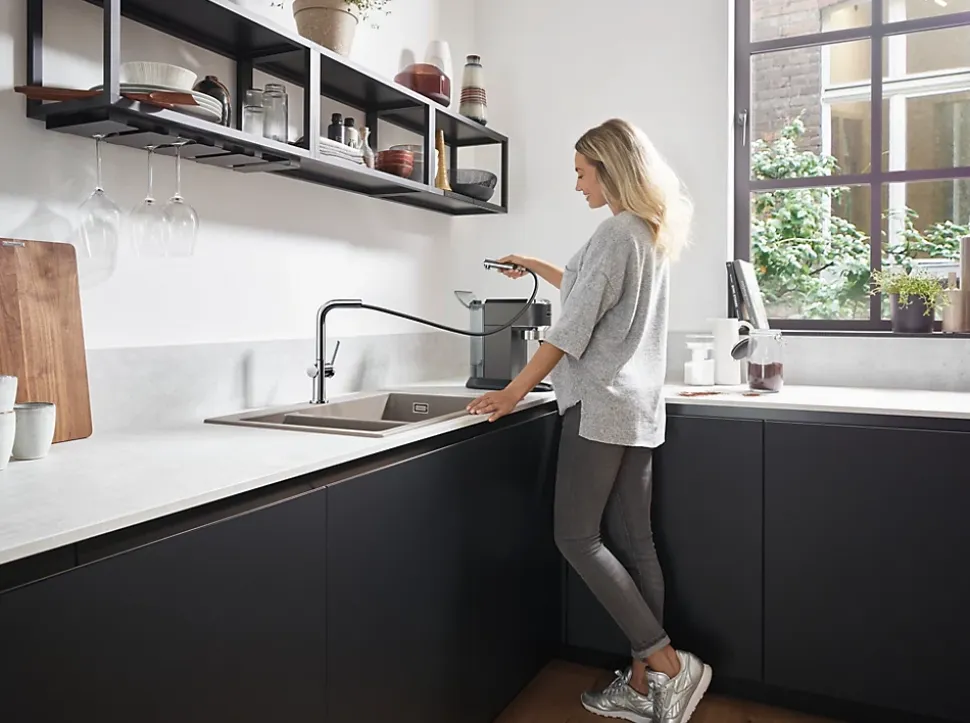 Mitigeur de cuisine avec douchette extractible chromé Hansgrohe Talis M54 H. 296 cm