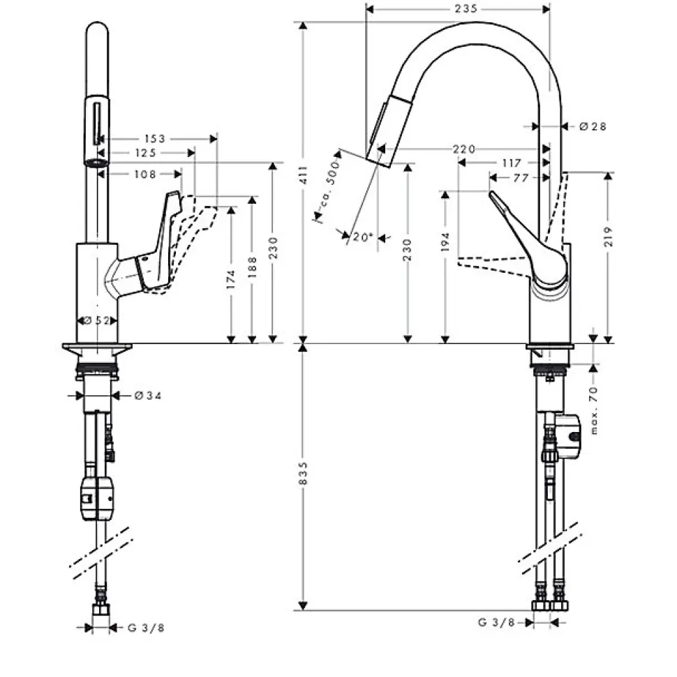 Mitigeur de cuisine chromé avec douchette Hansgrohe Cento XL