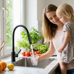 Mitigeur de Cuisine Flexible Noir, CECIPA MAX Robinet Cuisine Rabattable AVEC DEUX MODES D'EAU