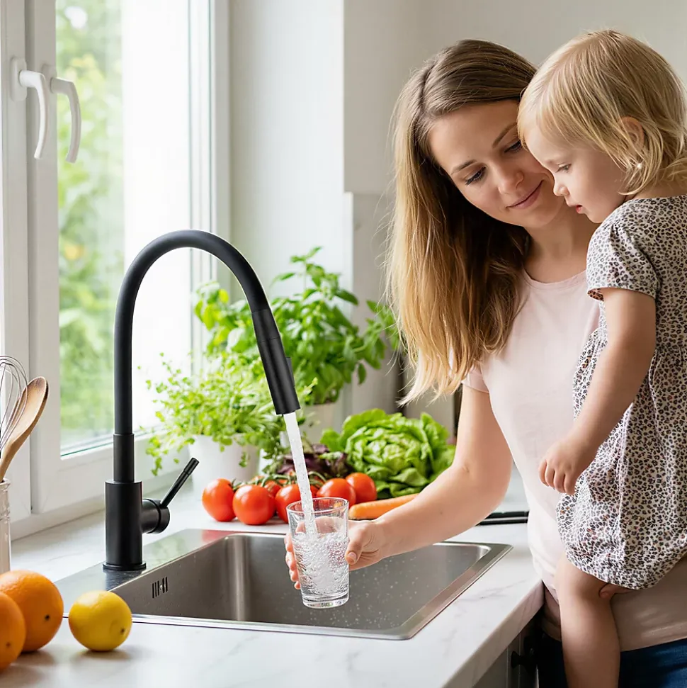 Mitigeur de Cuisine Flexible Noir, CECIPA MAX Robinet Cuisine Rabattable AVEC DEUX MODES D'EAU