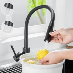 Mitigeur de Cuisine Flexible Noir, CECIPA MAX Robinet Cuisine Rabattable AVEC DEUX MODES D'EAU