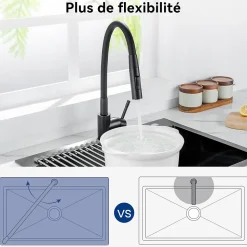 Mitigeur de Cuisine Flexible Noir, CECIPA MAX Robinet Cuisine Rabattable AVEC DEUX MODES D'EAU