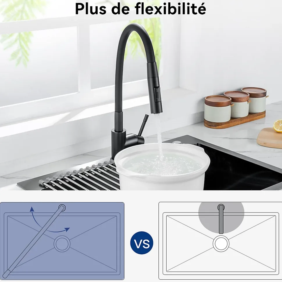 Mitigeur de Cuisine Flexible Noir, CECIPA MAX Robinet Cuisine Rabattable AVEC DEUX MODES D'EAU