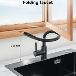 Mitigeur de Cuisine Flexible Noir, CECIPA MAX Robinet Cuisine Rabattable AVEC DEUX MODES D'EAU