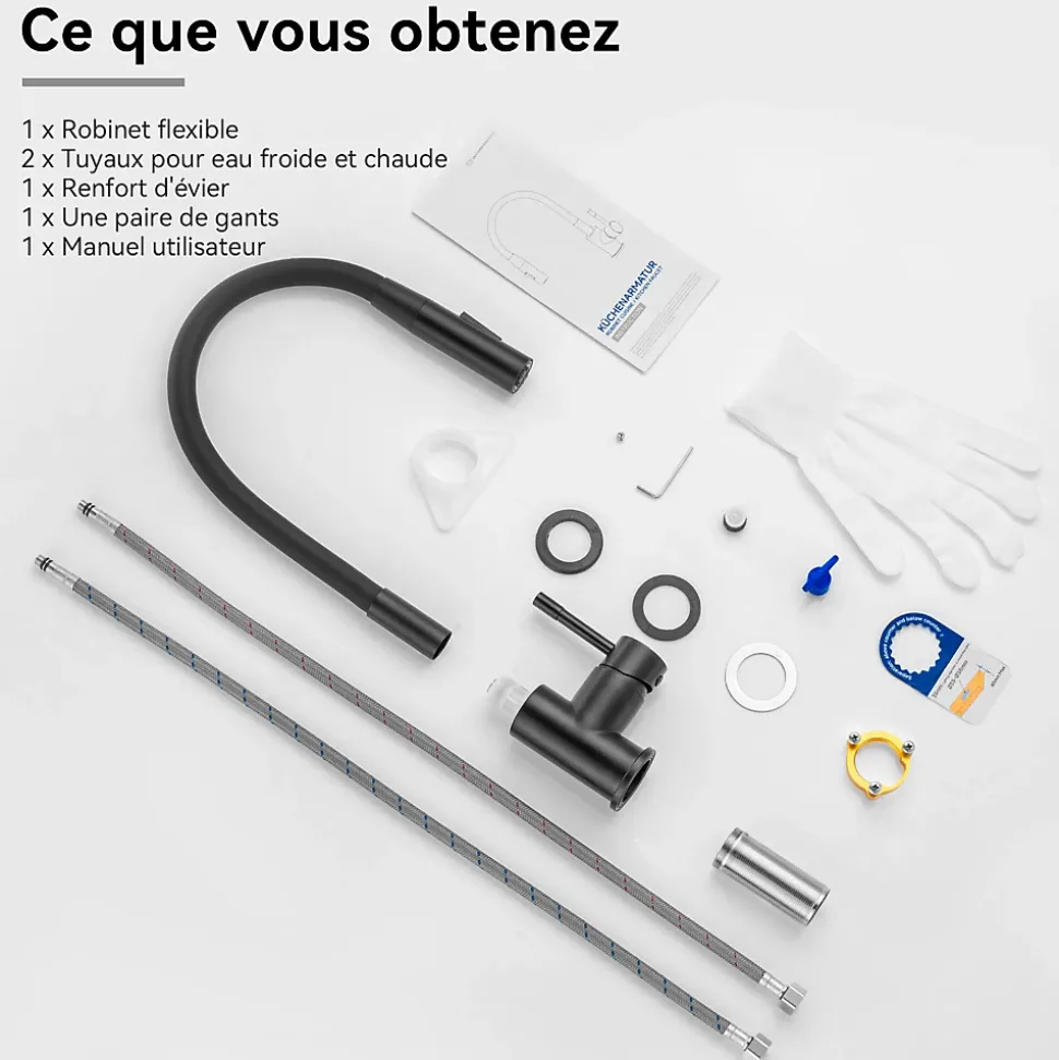 Mitigeur de Cuisine Flexible Noir, CECIPA MAX Robinet Cuisine Rabattable AVEC DEUX MODES D'EAU