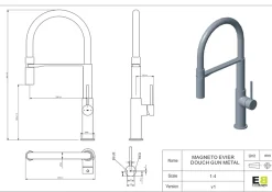 Mitigeur de cuisine gun métal avec douchette EsseBagno Magnet