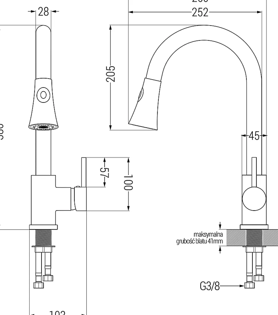 Mitigeur de cuisine Mexen Elia blanc tacheté 38x26 cm