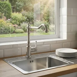 Mitigeur de cuisine nickel brossé Cooke & Lewis Belmore