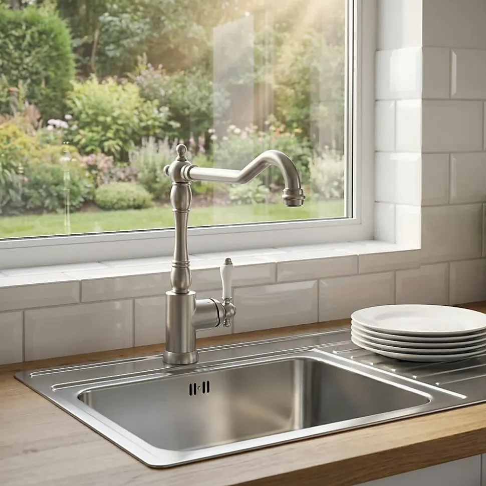 Mitigeur de cuisine nickel brossé Cooke & Lewis Belmore