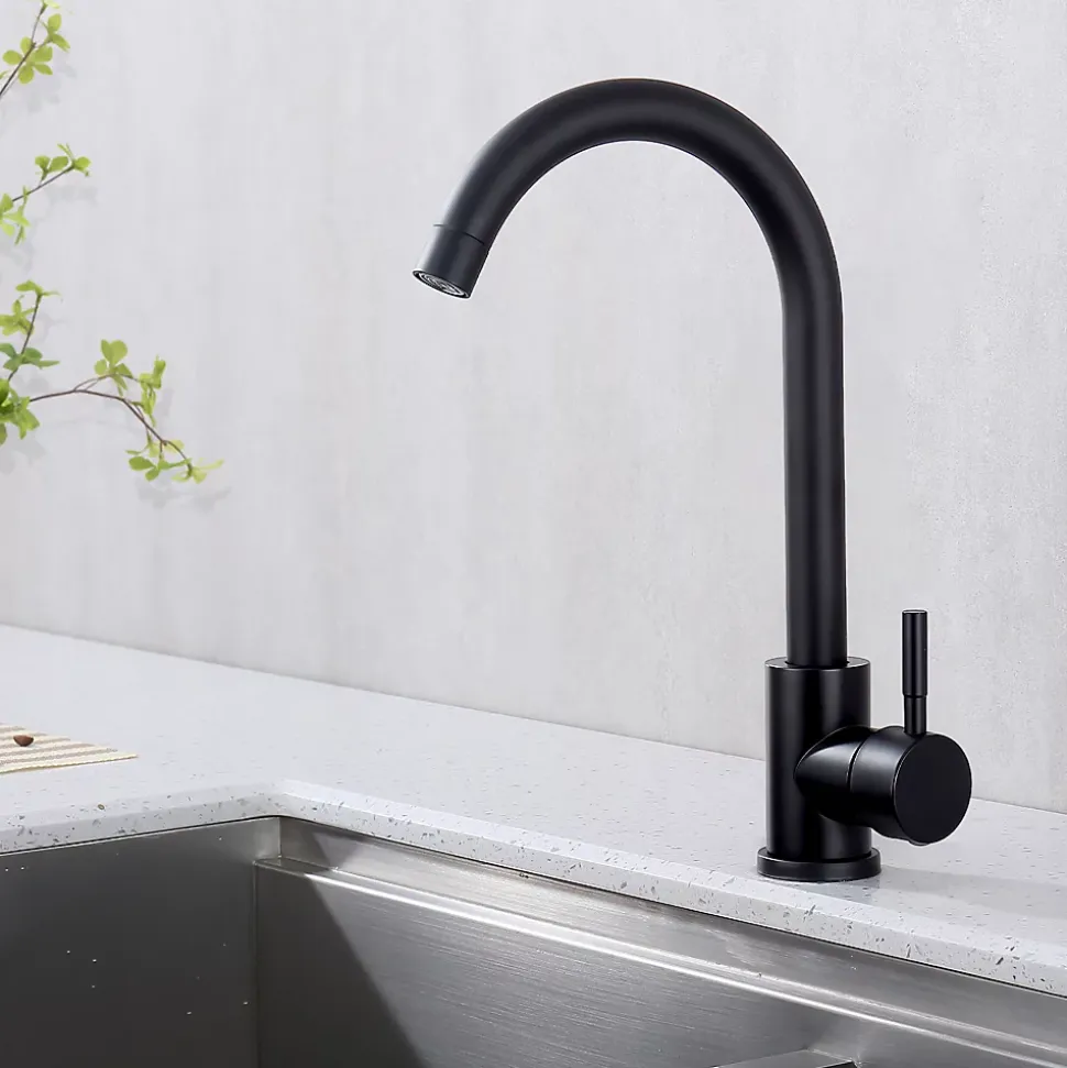 Mitigeur de Cuisine Noir Robinet de Cuisine 360 degrés Rotatif Robinet Mitigeur d'évier en Acier Inox Noir Mat