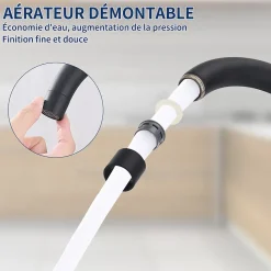 Mitigeur de Cuisine Noir Robinet de Cuisine 360 degrés Rotatif Robinet Mitigeur d'évier en Acier Inox Noir Mat