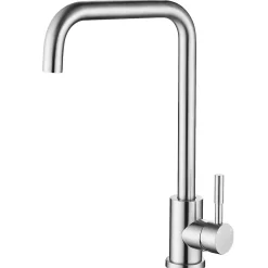 Mitigeur de cuisine pivotant 360, forme L, acier inoxydable, monolevier, 1 trou