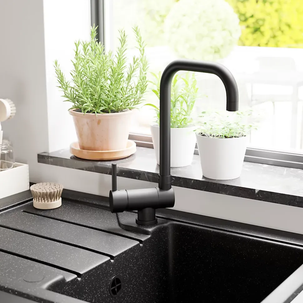 Mitigeur de cuisine rabattable noir mat GoodHome Deltana