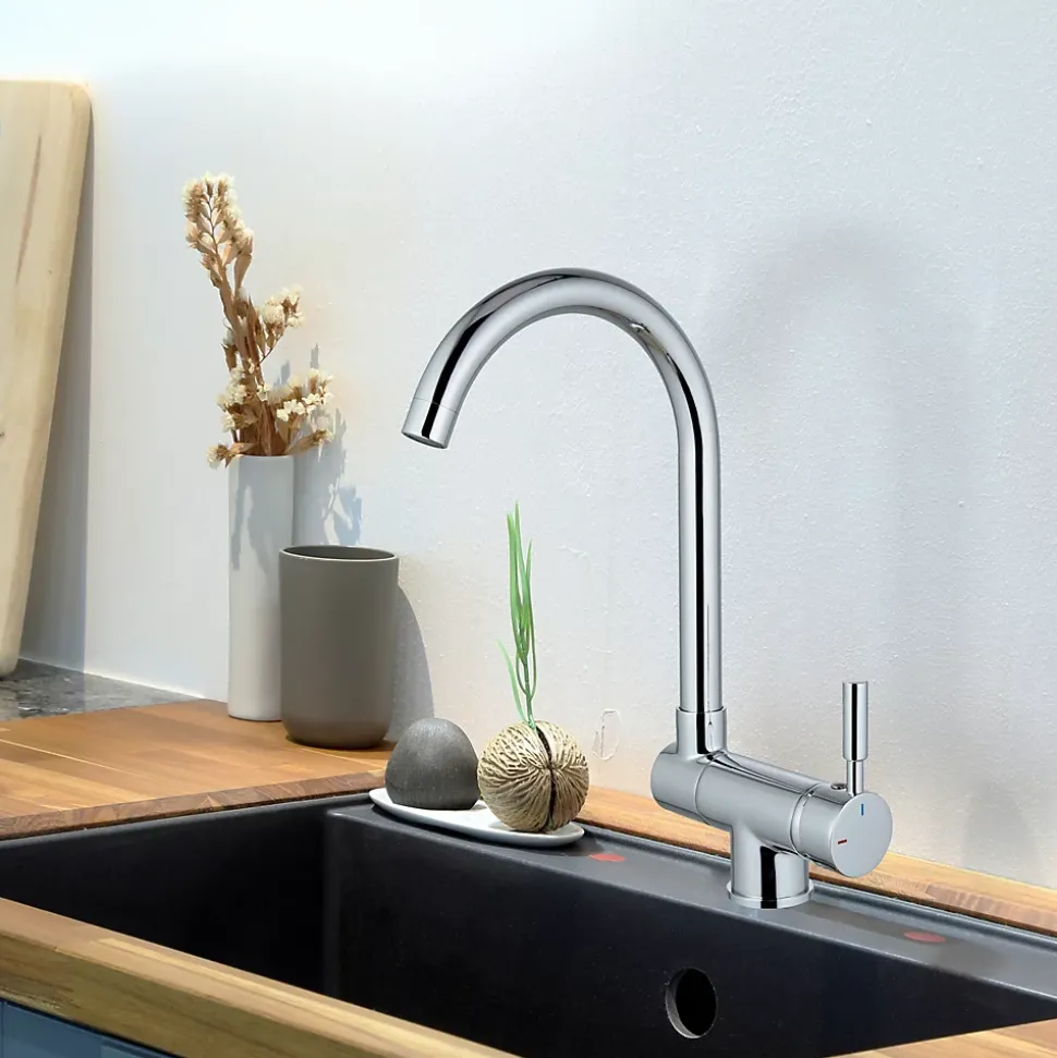 Mitigeur de cuisine rabattable en métal effet chromé Edouard Rousseau Krami