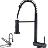 Mitigeur de Cuisine Rabattable Noir Robinet Cuisine à Ressort avec Douchette 2 Modes, Robinet Évier Pliable Rotatif à 360
