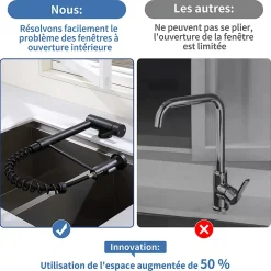 Mitigeur de Cuisine Rabattable Noir Robinet Cuisine à Ressort avec Douchette 2 Modes, Robinet Évier Pliable Rotatif à 360