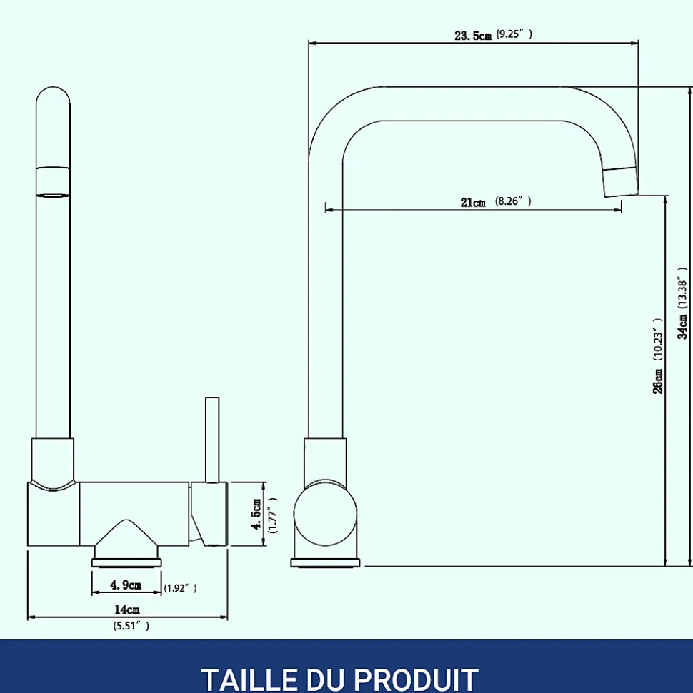 Mitigeur de cuisine repliable : Régulation chaud/froid, rotation 360, acier inoxydable Brossé