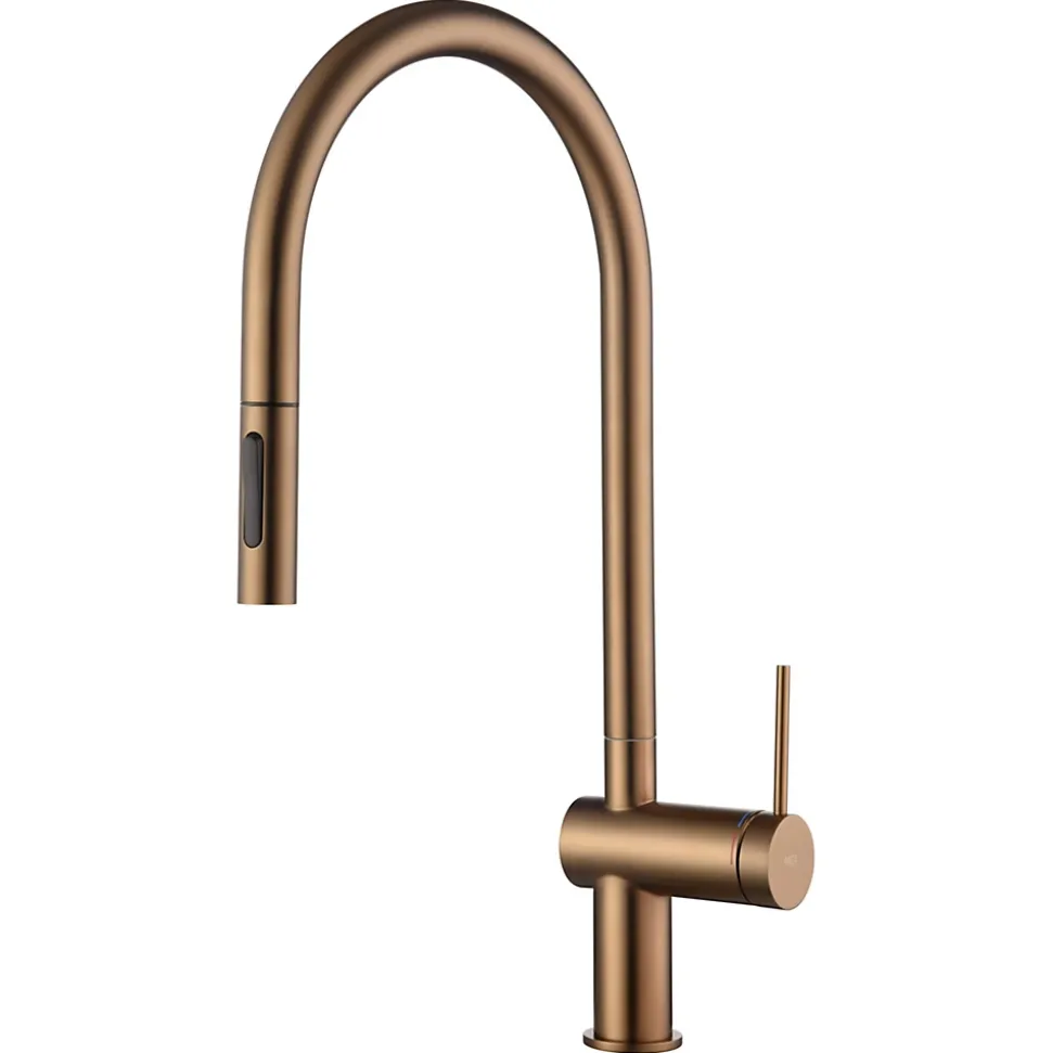 Mitigeur evier monocommande en laiton et acier finition or rose brosse avec douchette