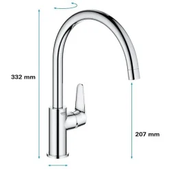 Mitigeur monocommande Evier - GROHE - 31554001 - Col de cygne - Chromé - Métal - Gris