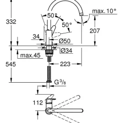 Mitigeur monocommande Evier - GROHE - 31554001 - Col de cygne - Chromé - Métal - Gris