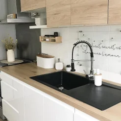 Mitigeur évier à douchette chromé noir Essebagno Plimo