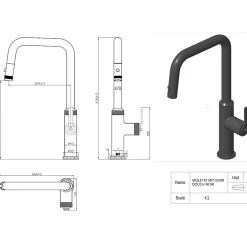 Mitigeur évier à douchette extractible noir mat Essebagno Molette