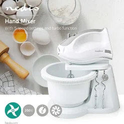Mixeur Batteur à main 200W 5 Vitesses Fonction Turbo Blanc NEDIS
