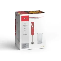 Mixeur Electrique plongeant - LIVOO - DOP245R - 400W - 2 vitesses - Bol gradué 700 ml - 2 lames en acier inoxydable