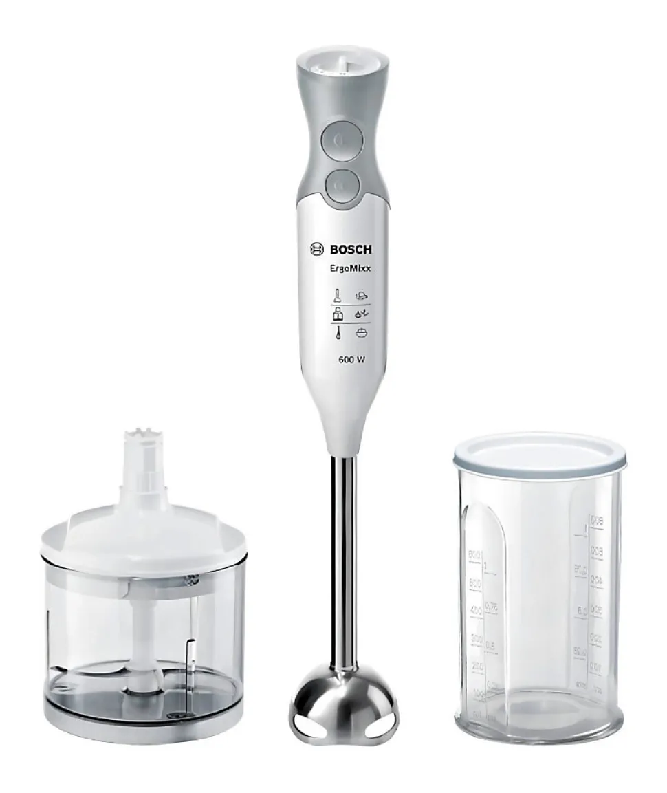 Mixeur plongeant BOSCH ErgoMixx 600W - Blanc/Gris - 12 vitesses + turbo - Mini-hachoir inclus