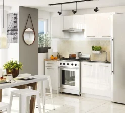 Mobile da cucina indipendente: 1 cassetto, 1 anta, 2 ripiani, bianco / bianco lucido, 50 x 85 x 46 cm