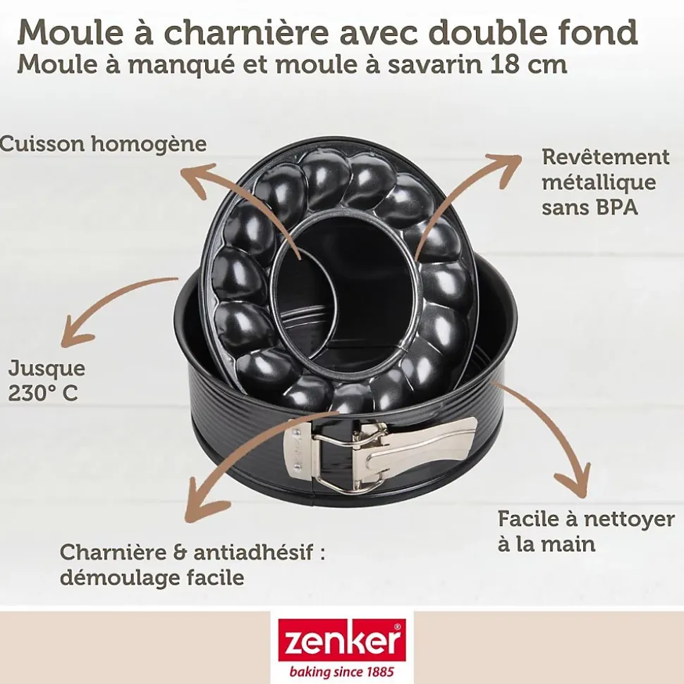 Moule à manqué à charnière avec fond à savarin 18 cm Zenker Black Metallic